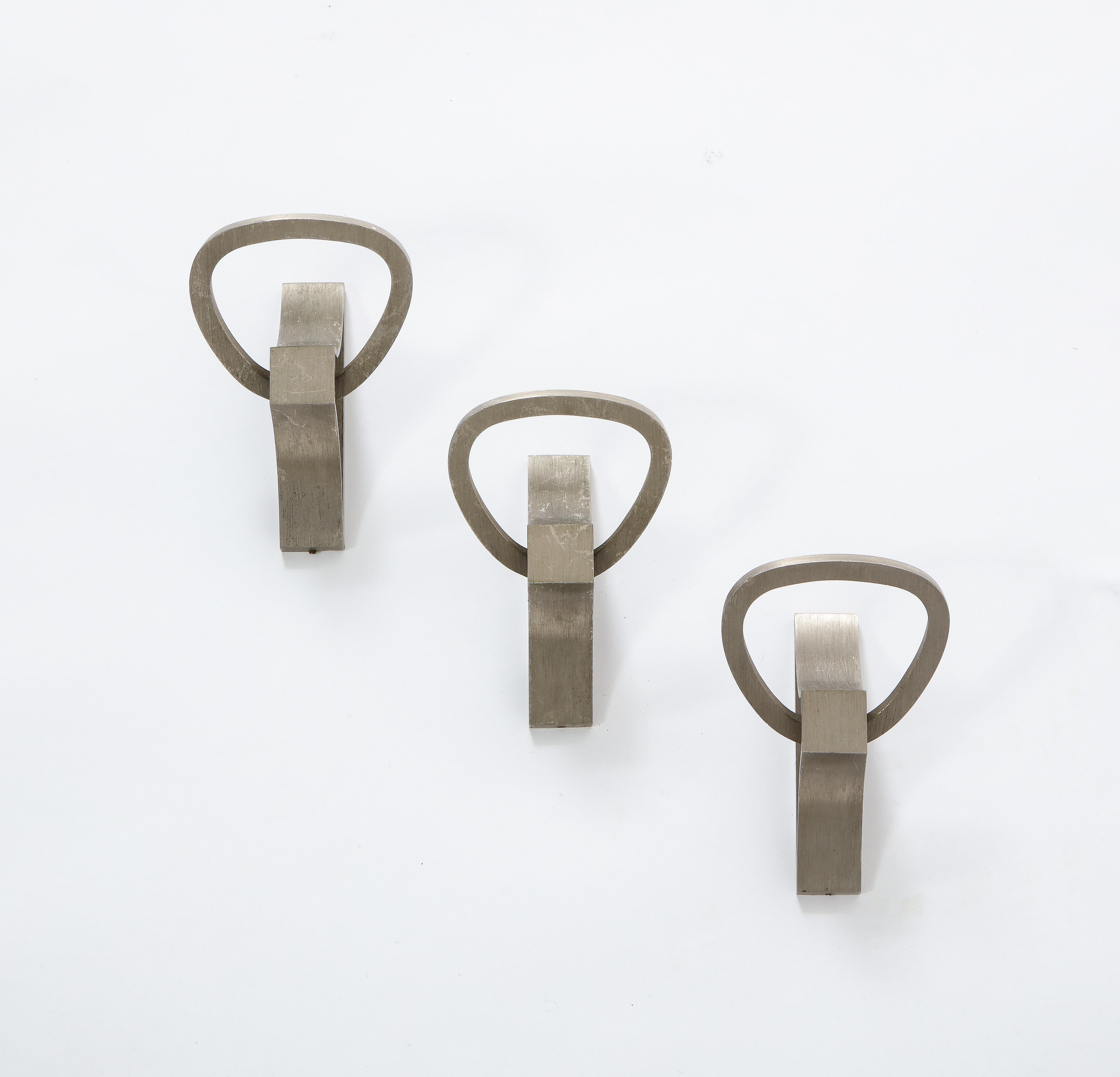 Mid-Century Modern Set of Three French Mid-Century Polished Metal Hooks
