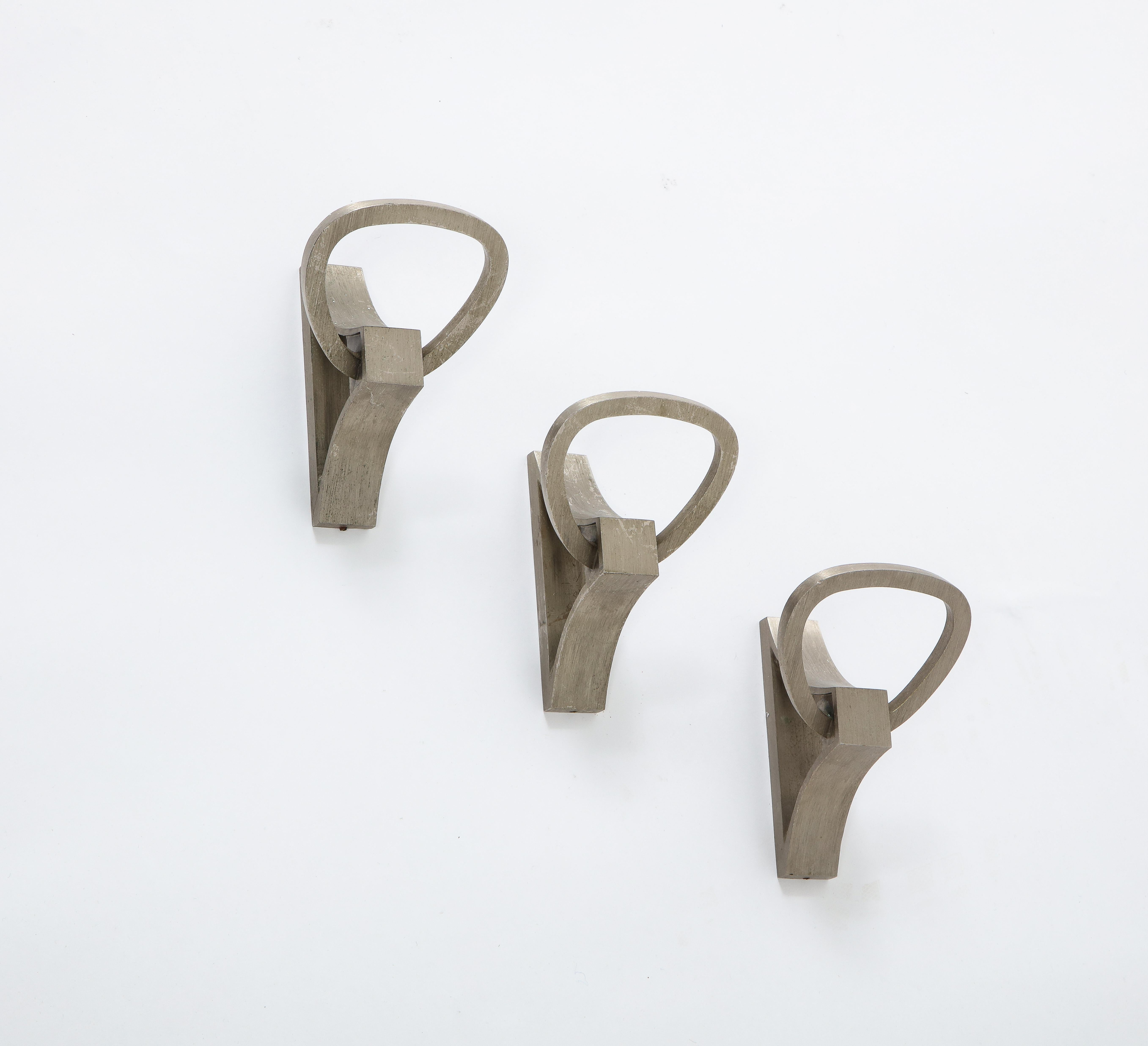 Set of Three French Mid-Century Polished Metal Hooks In Good Condition In New York, NY