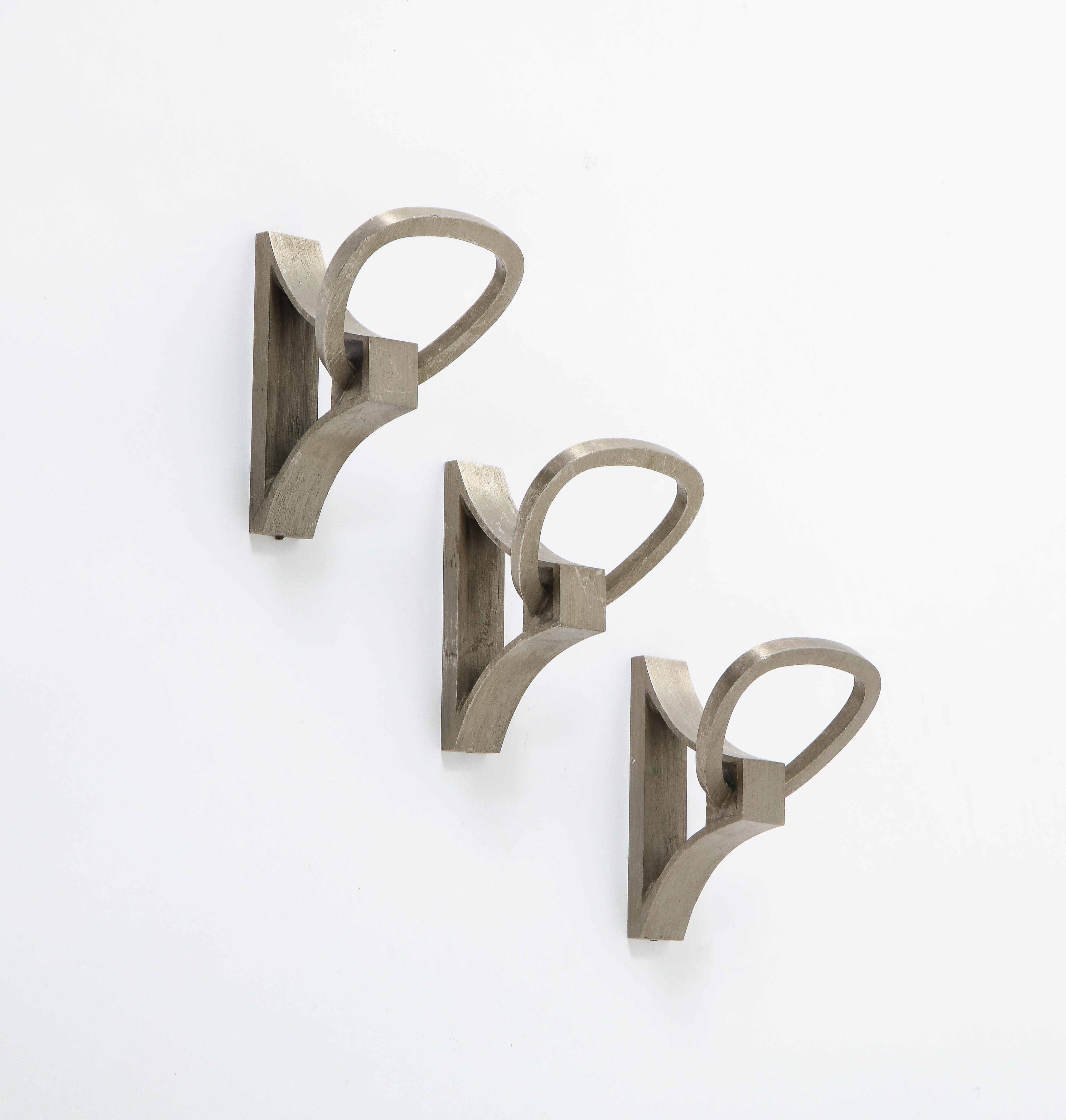 20th Century Set of Three French Mid-Century Polished Metal Hooks