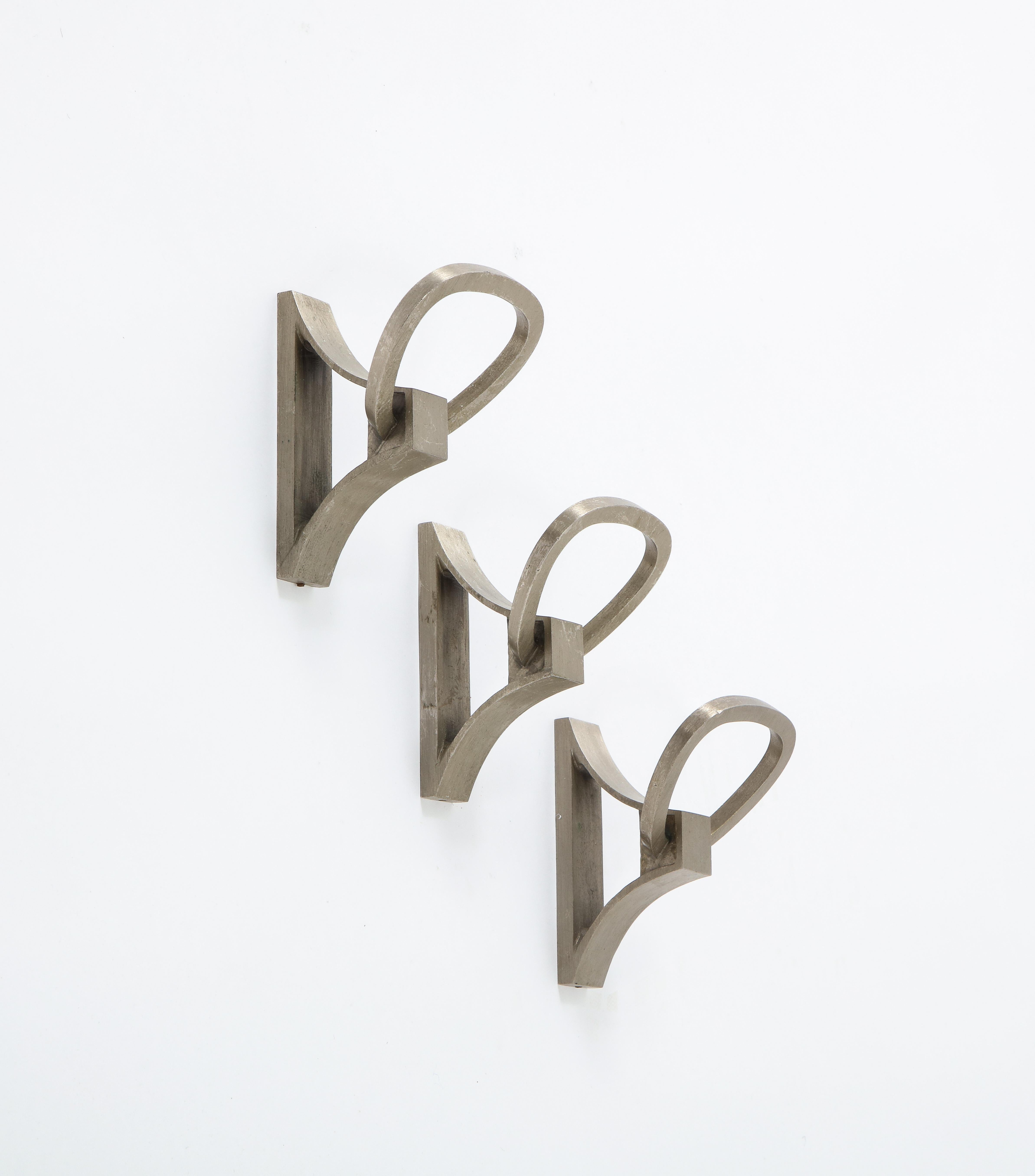 Aluminum Set of Three French Mid-Century Polished Metal Hooks