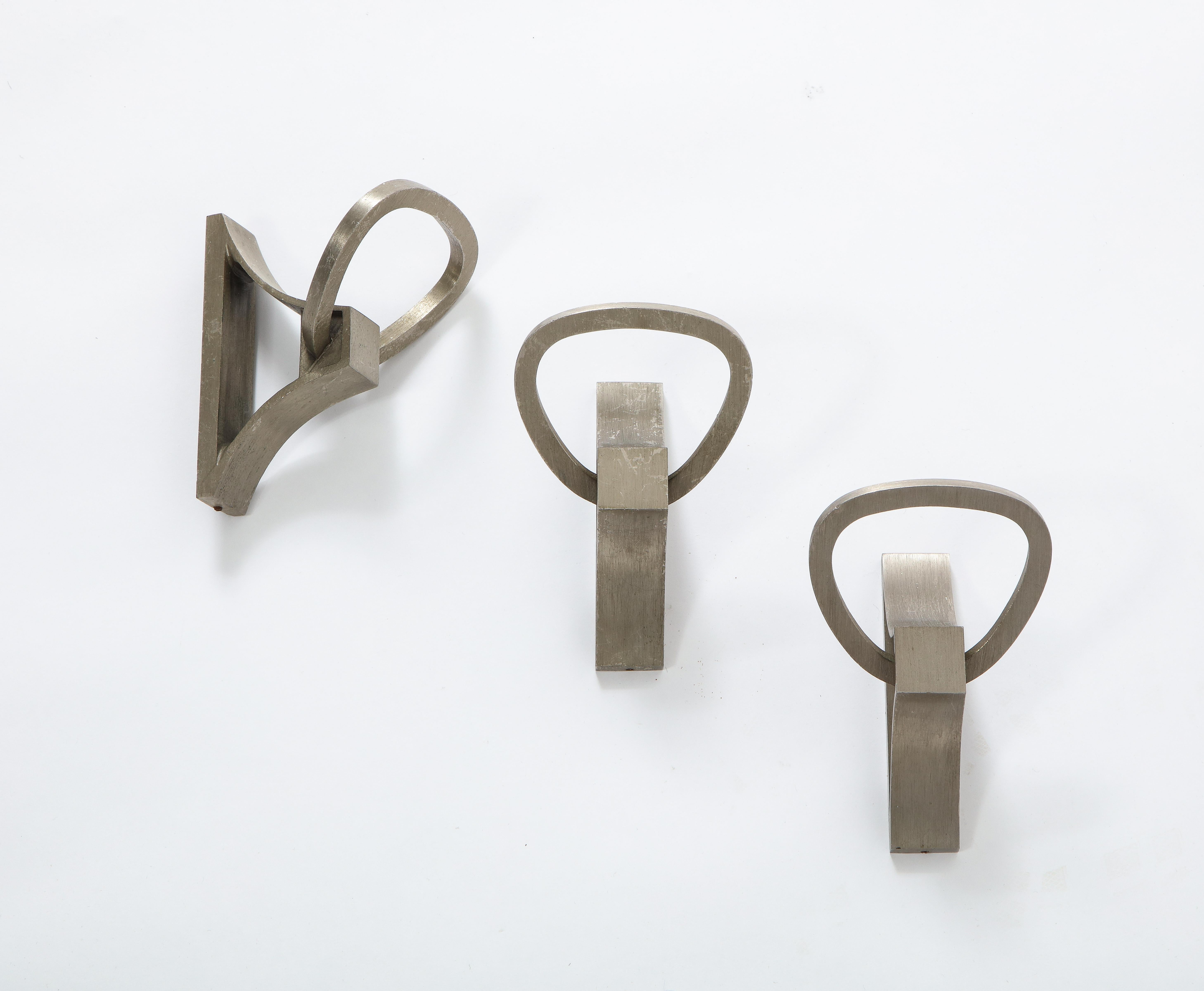 Set of Three French Mid-Century Polished Metal Hooks 1