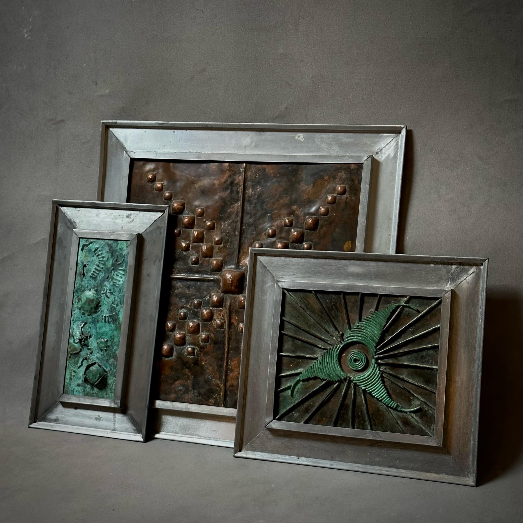 Set of Three French Mid-Century Framed Copper Art Panels For Sale 2