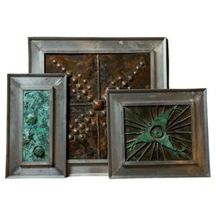 Set of Three French Mid-Century Framed Copper Art Panels