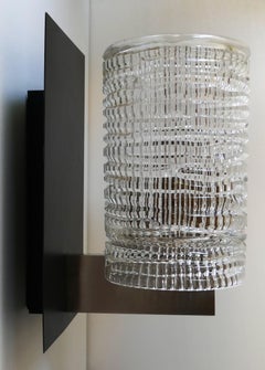 Set of Three French Modernist Glass Sconces Wall Lights, 1960s