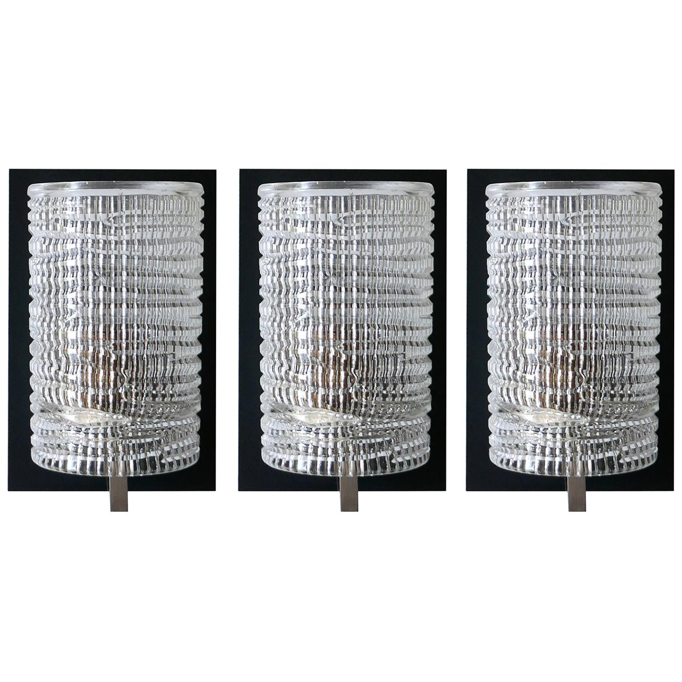 Set of Three French Modernist Glass Sconces Wall Lights, 1960s For Sale
