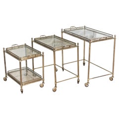 Set of Three French Neoclassical Style Nesting Bar Carts with Glass Shelves