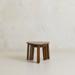 Set of Three French Oak Triangular Nesting Tables, 1970s