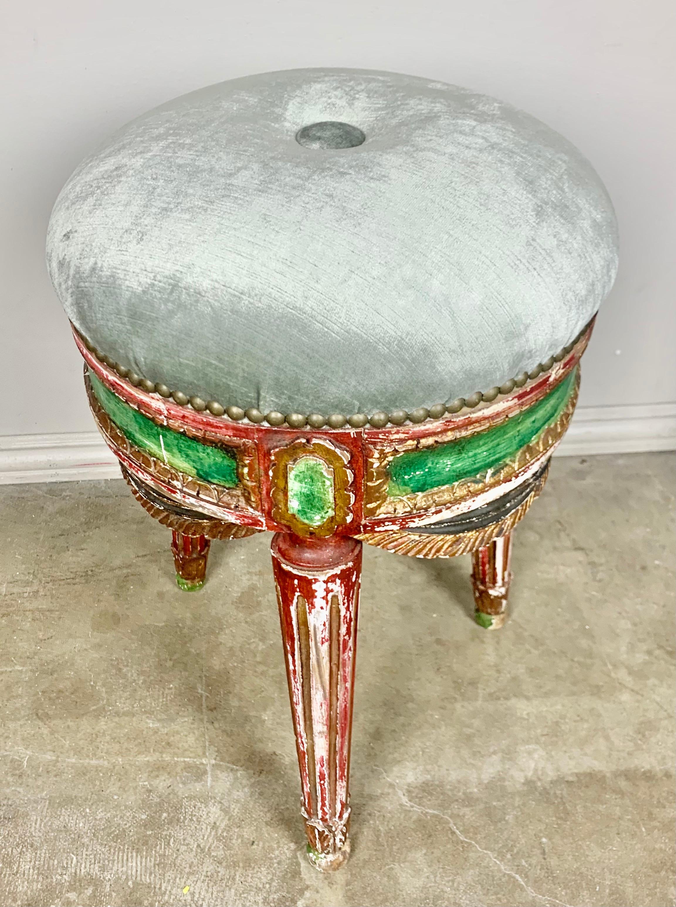 Set of Three French Painted Stools with Swags For Sale 2