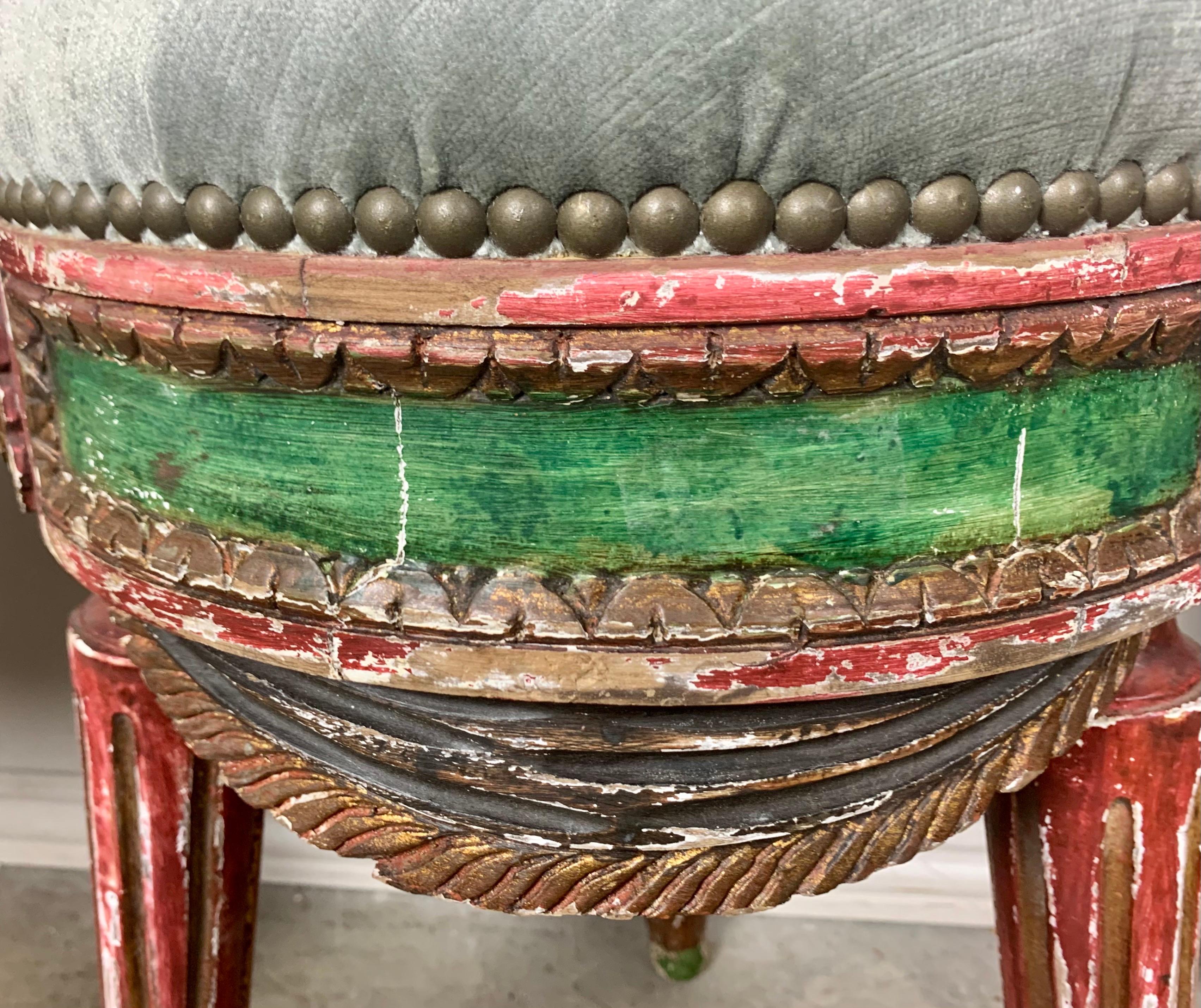 Mid-20th Century Set of Three French Painted Stools with Swags For Sale