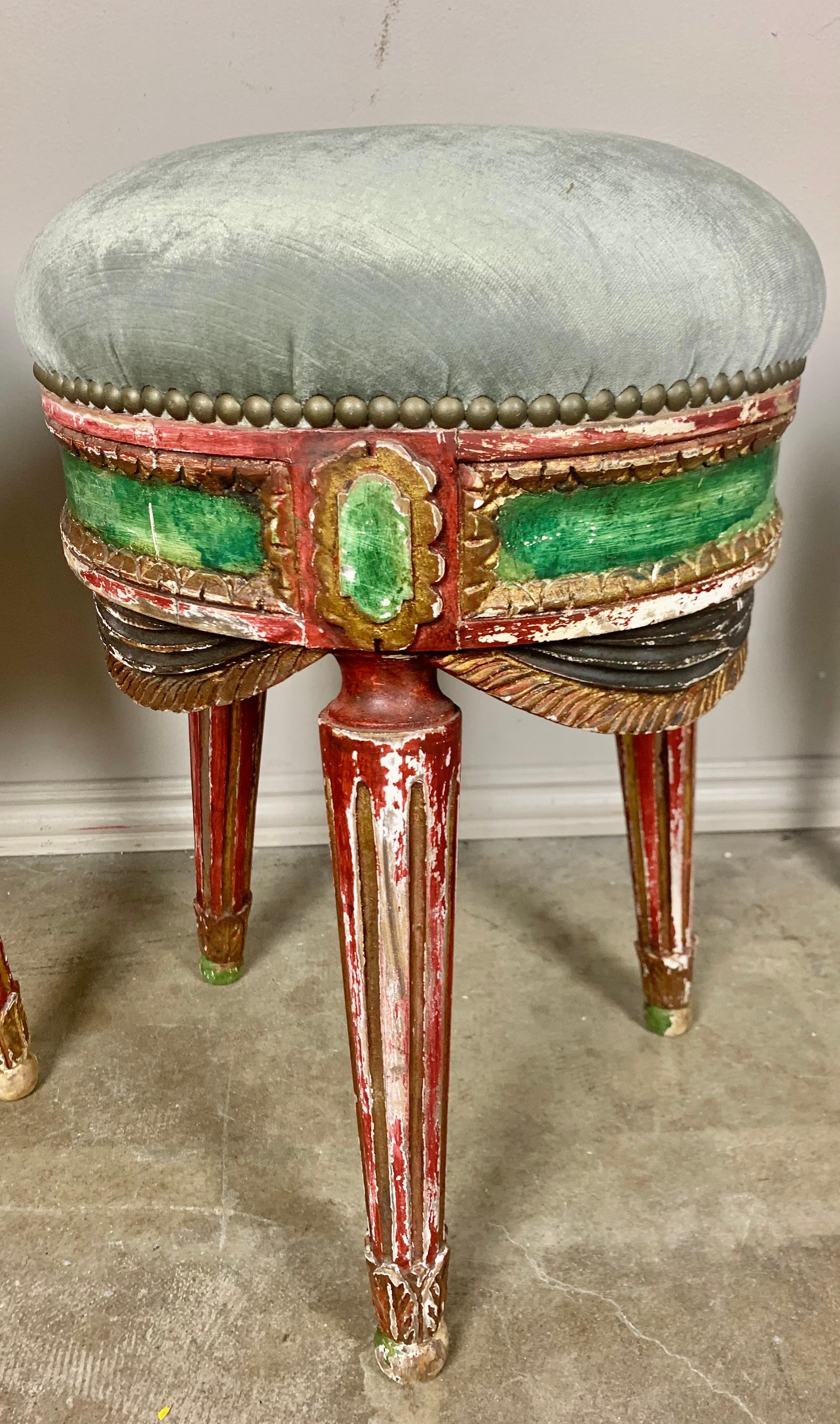 Set of Three French Painted Stools with Swags For Sale 1