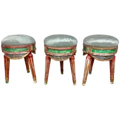 Vintage Set of Three French Painted Stools with Swags