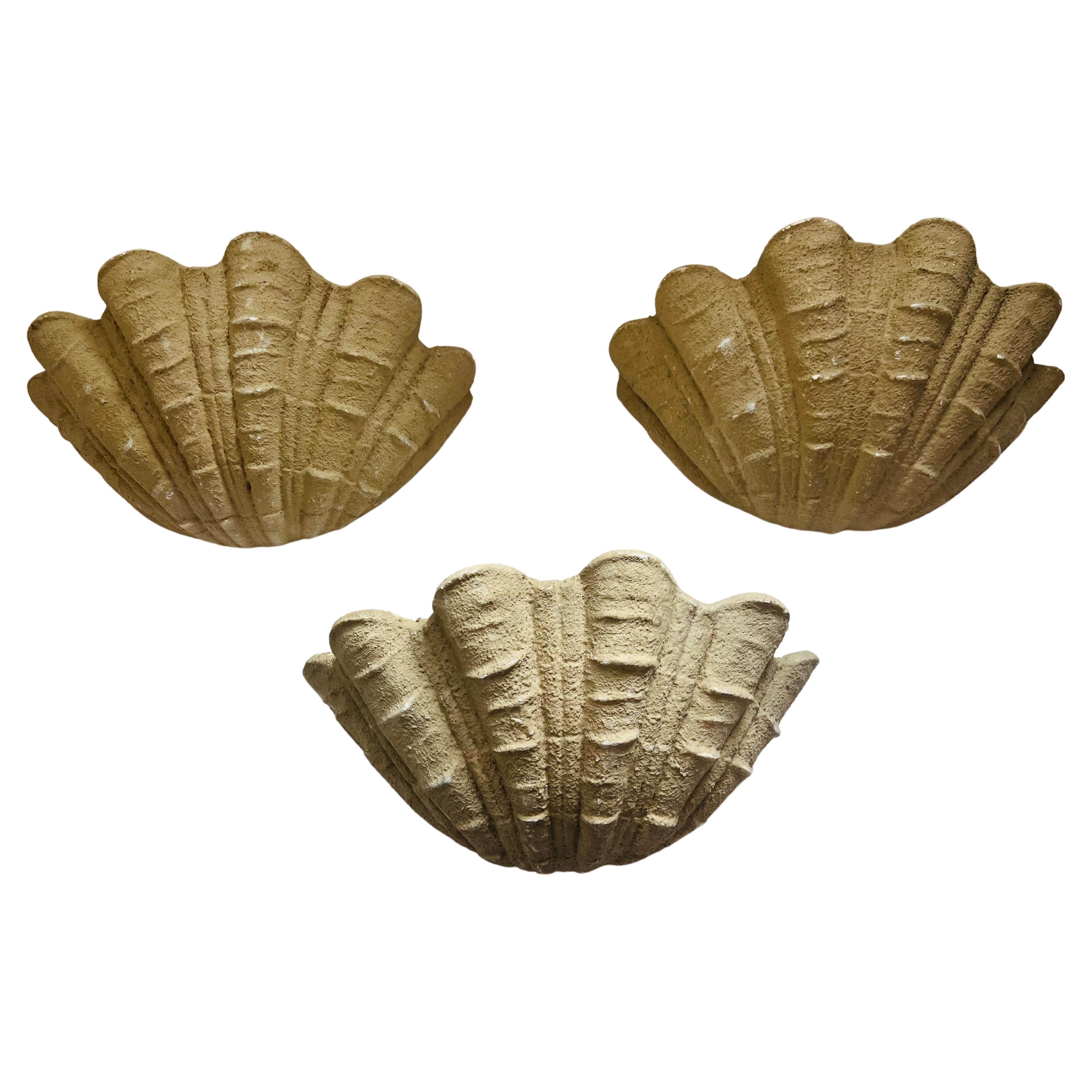 Set of Three French Serge Roche 1930s Oyster Shell Wall Lamps For Sale