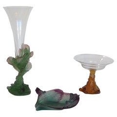 Retro Set of Three French Signed Glass Decorative Objects by Daum