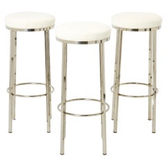Vintage Set of Three French Steel Bouclé Bar Stools by J.C. Mahey, 1970s