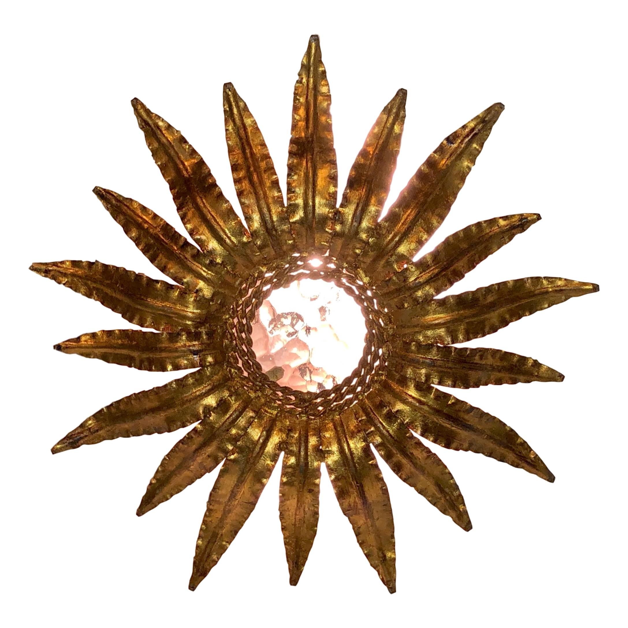 Mid-20th Century Set of Three French Sunburst Light Fixtures, Sold Individually For Sale