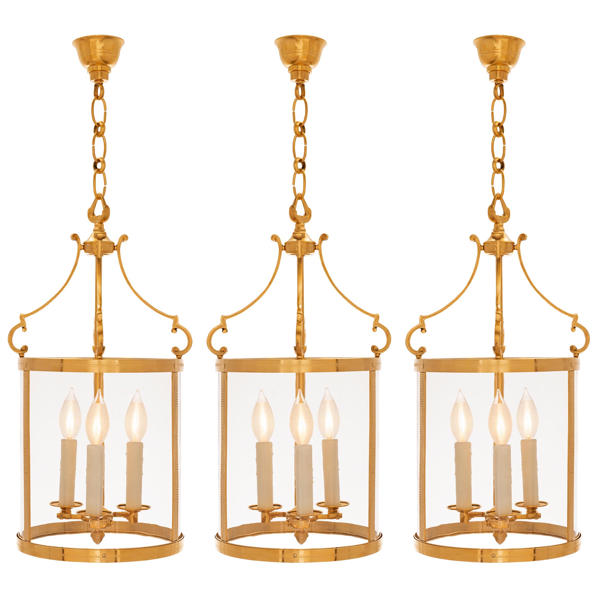 Set of Three French Turn of the Century Louis XVI St. Ormolu Lanterns