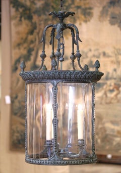 Set of Three French Verdigris Bronze Three-Light Ceiling Lanterns