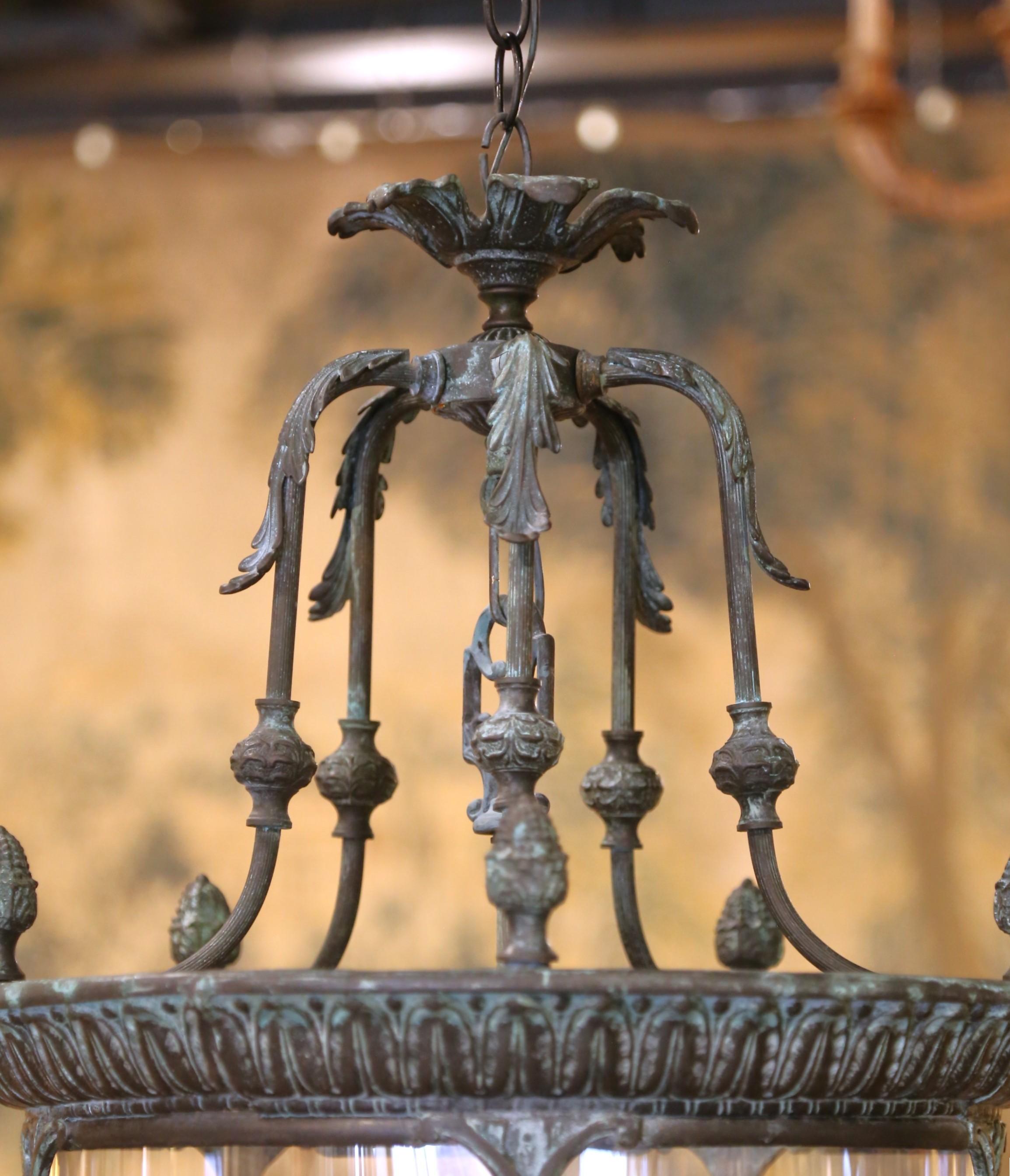 Napoleon III Set of Three French Verdigris Bronze Three-Light Ceiling Lanterns