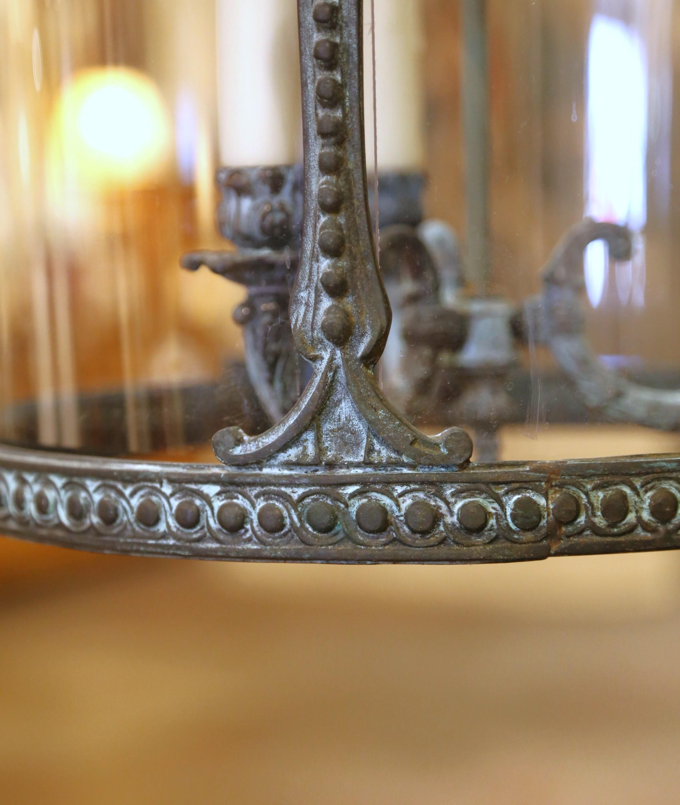 20th Century Set of Three French Verdigris Bronze Three-Light Ceiling Lanterns