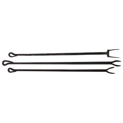 Set of Three French Very Large Hand-Wrought Iron Fireplace Double Finger Forks