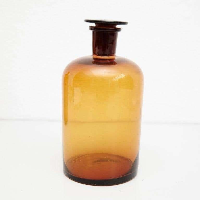 Set of Three French Vintage Amber Glass Pharmacy Bottle, circa 1930 5