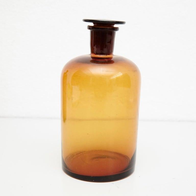 Set of Three French Vintage Amber Glass Pharmacy Bottle, circa 1930 4
