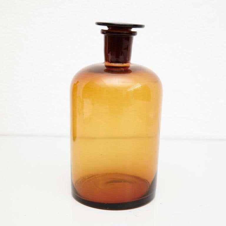 Set of Three French Vintage Amber Glass Pharmacy Bottle, circa 1930 For Sale 5