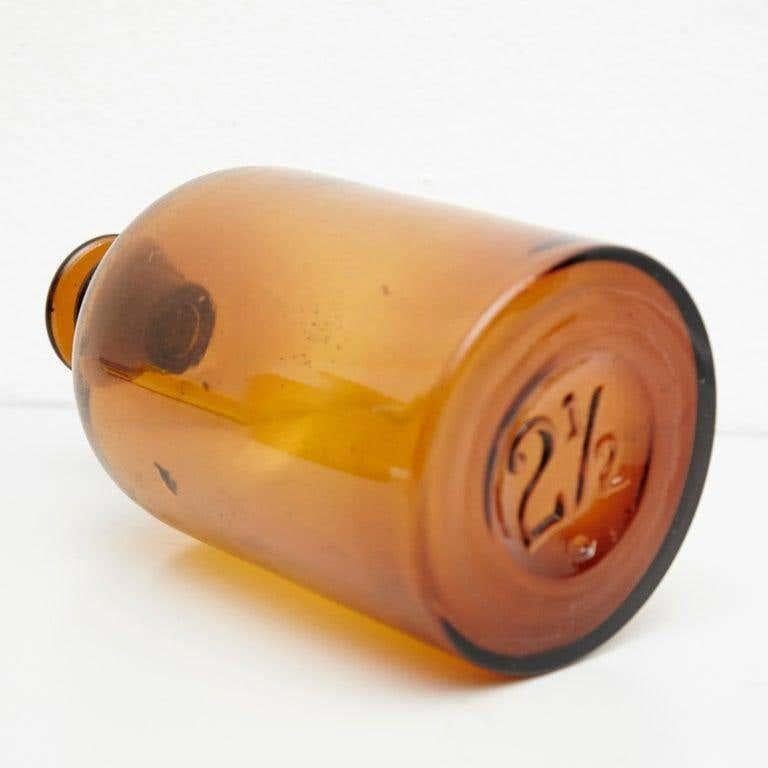 Set of Three French Vintage Amber Glass Pharmacy Bottle, circa 1930 8