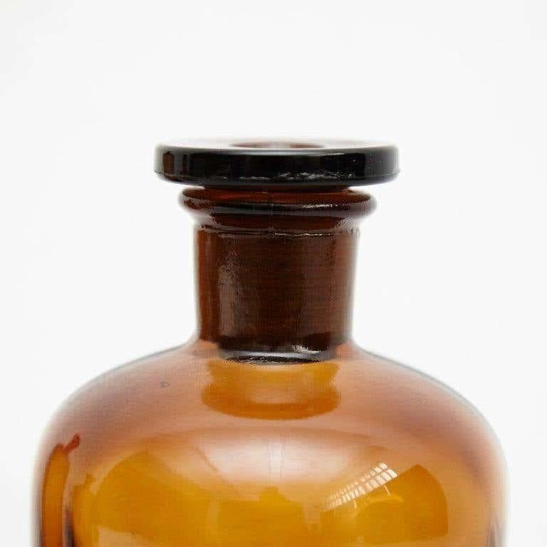 Set of Three French Vintage Amber Glass Pharmacy Bottle, circa 1930 3