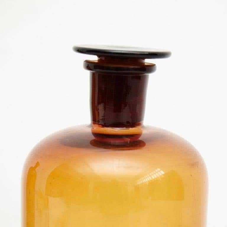 Set of Three French Vintage Amber Glass Pharmacy Bottle, circa 1930 4
