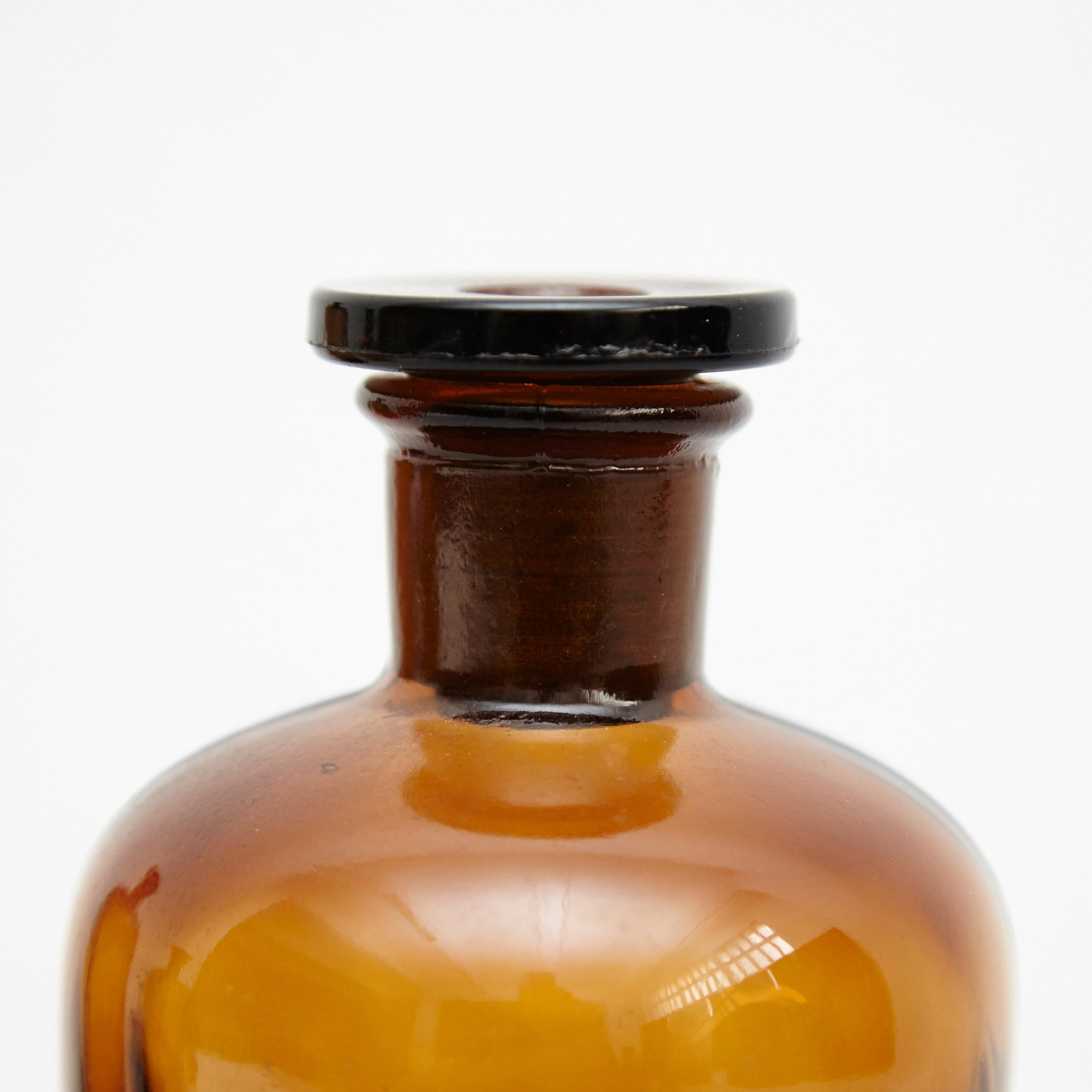 Set of Three French Vintage Amber Glass Pharmacy Bottle, circa 1930 1