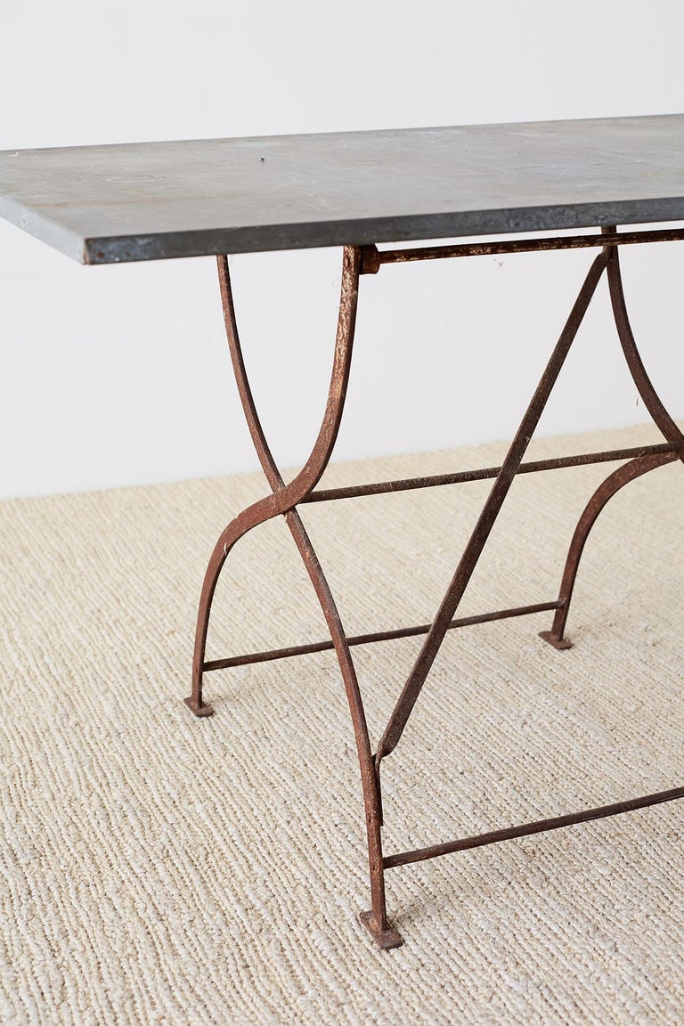 Set of Three French Zinc Folding Garden Tables For Sale at 1stDibs