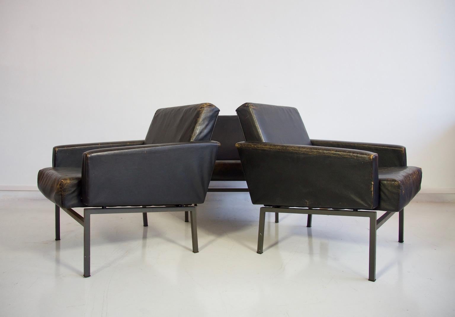 Mid-Century Modern Set of Three Friedrich Wilhelm Moller for COR Leather Armchairs