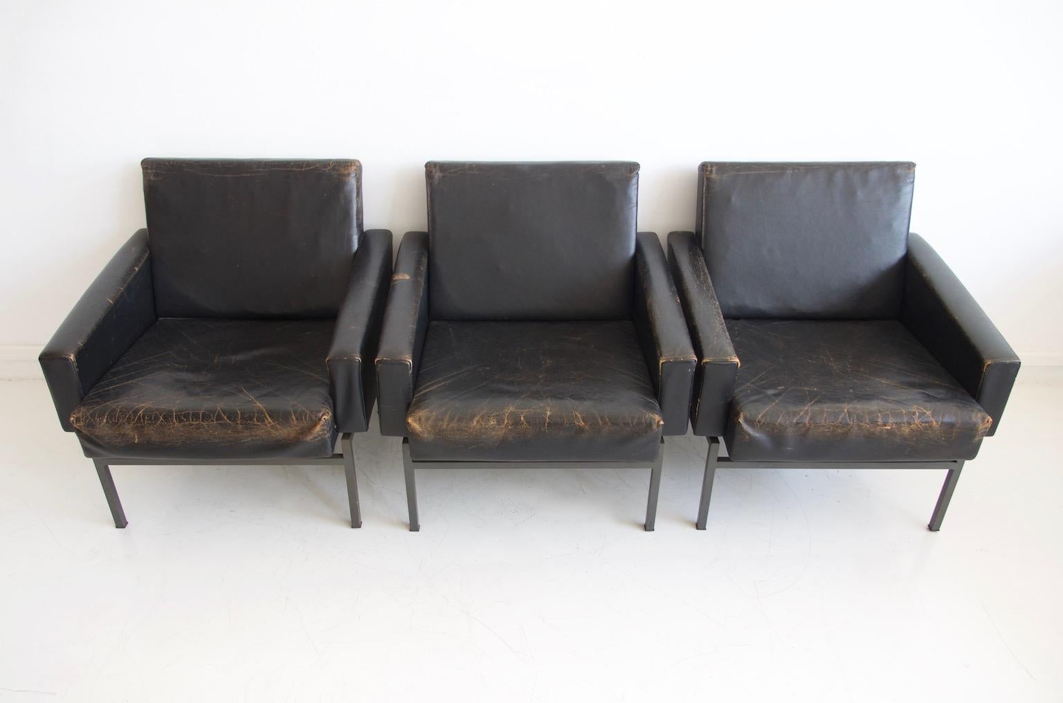 Steel Set of Three Friedrich Wilhelm Moller for COR Leather Armchairs