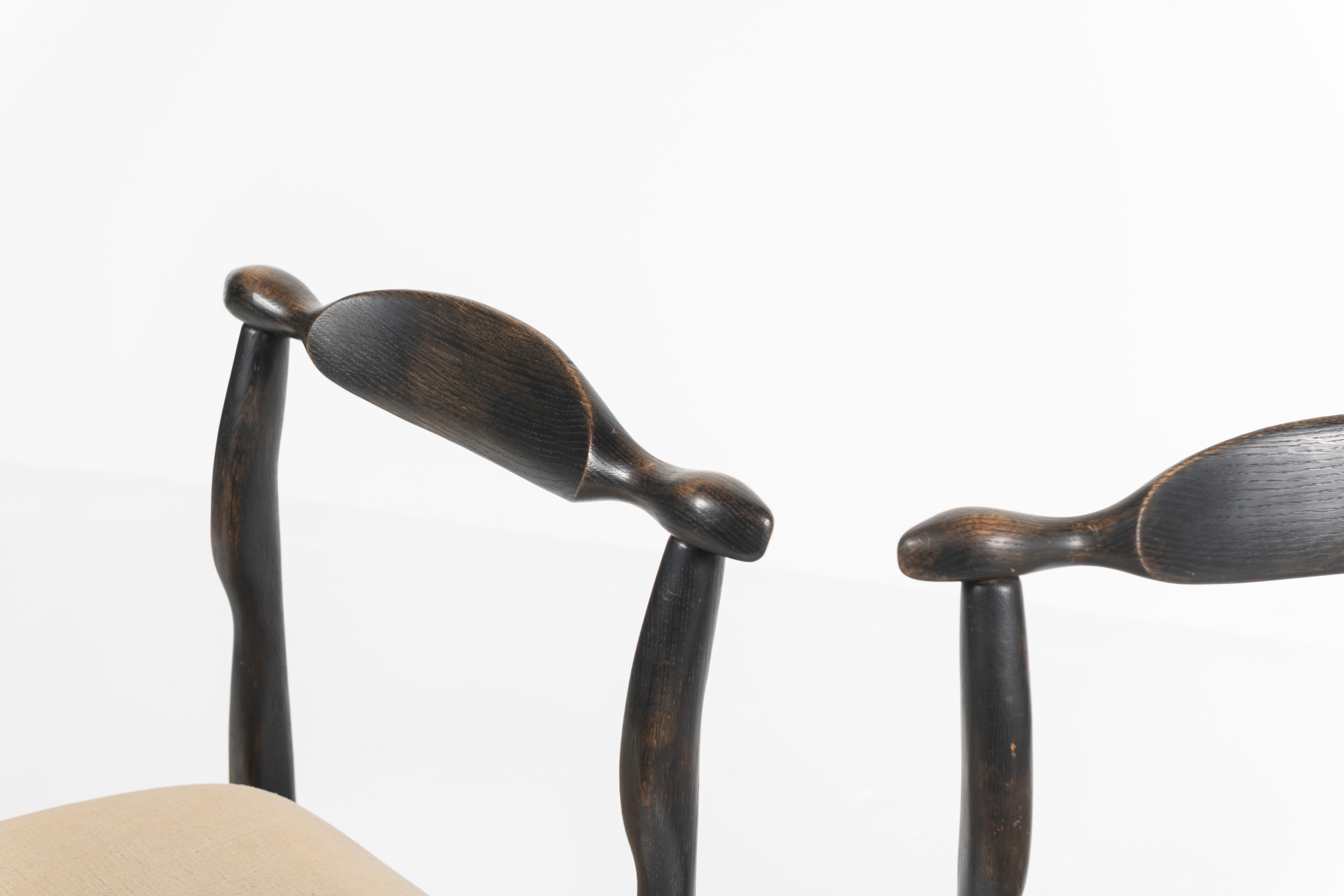 Set of Three Fumay Chairs in Black Oak, Guillerme et Chambron, France, 1965 3