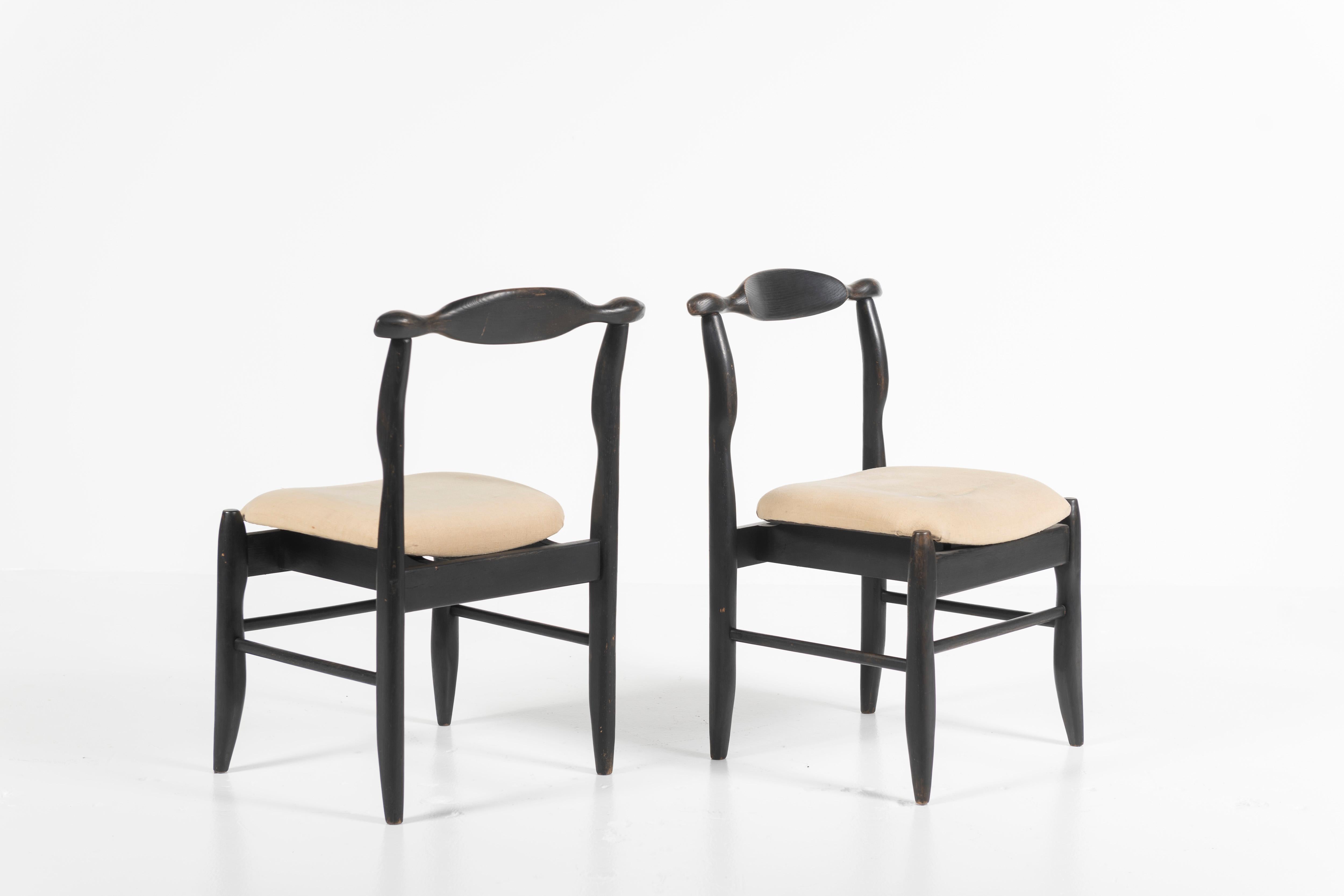 Set of Three Fumay Chairs in Black Oak, Guillerme et Chambron, France, 1965 In Good Condition In San Francisco, CA