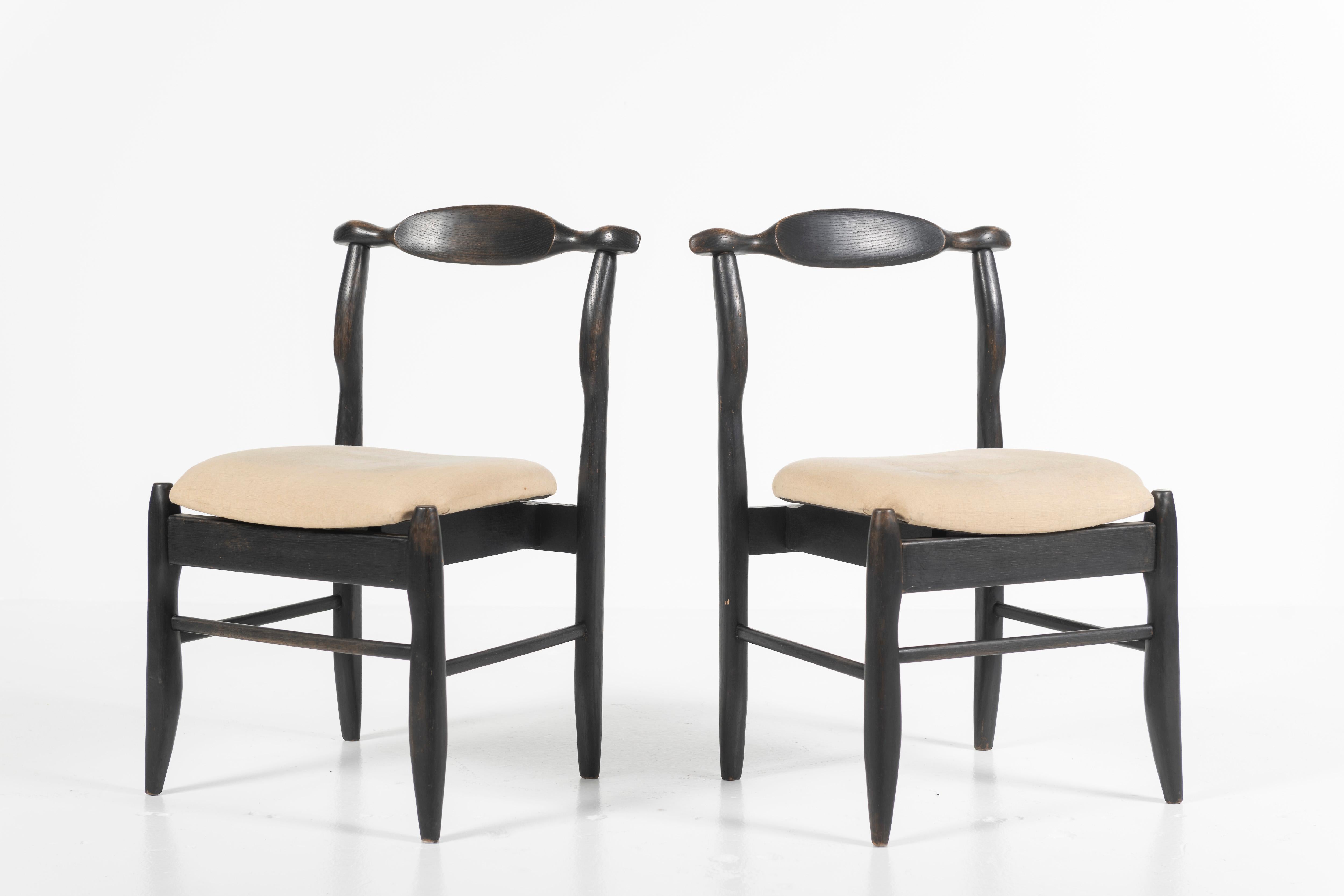 20th Century Set of Three Fumay Chairs in Black Oak, Guillerme et Chambron, France, 1965