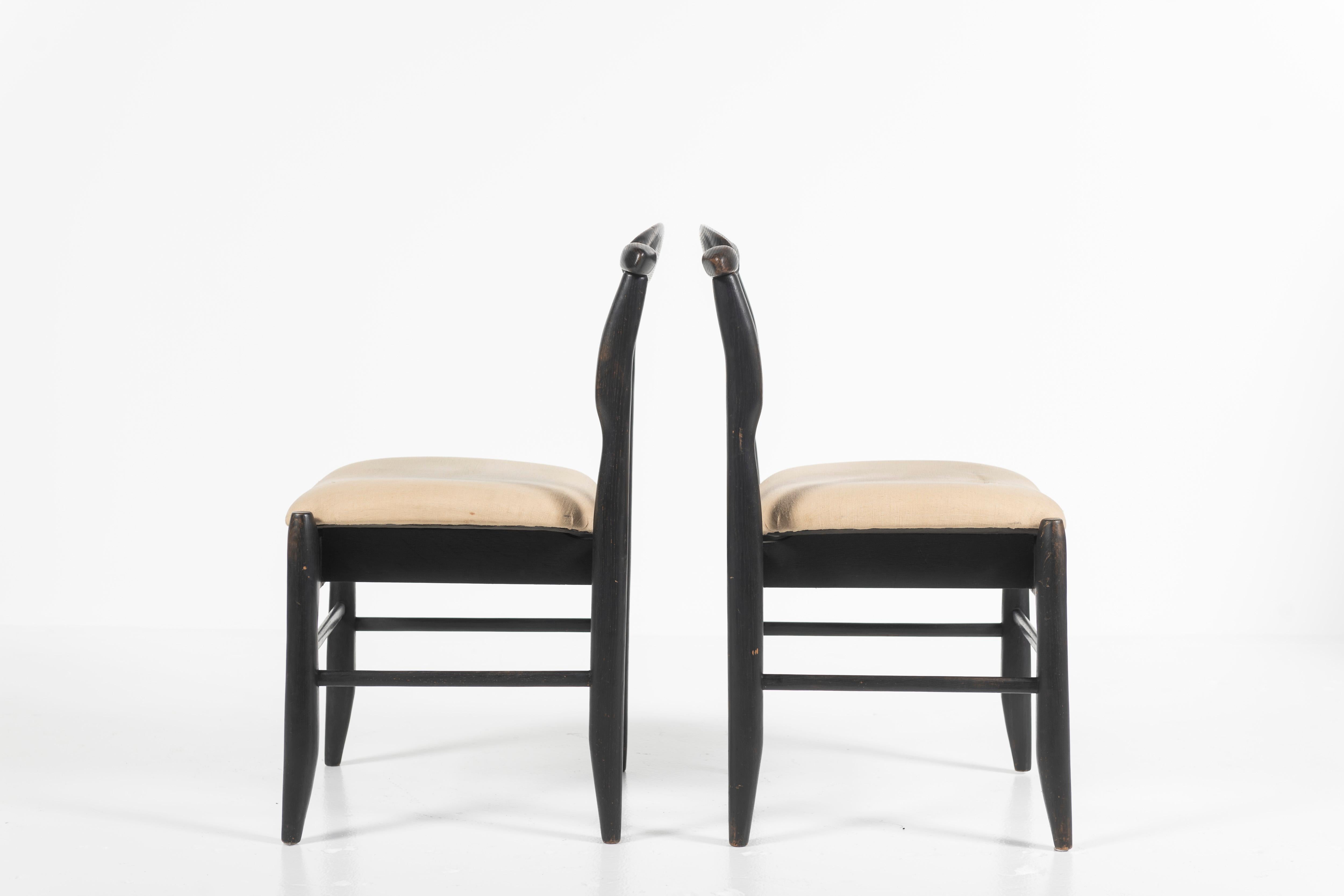 Upholstery Set of Three Fumay Chairs in Black Oak, Guillerme et Chambron, France, 1965