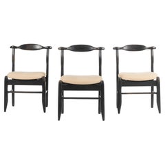 Set of Three Fumay Chairs in Black Oak, Guillerme et Chambron, France, 1965