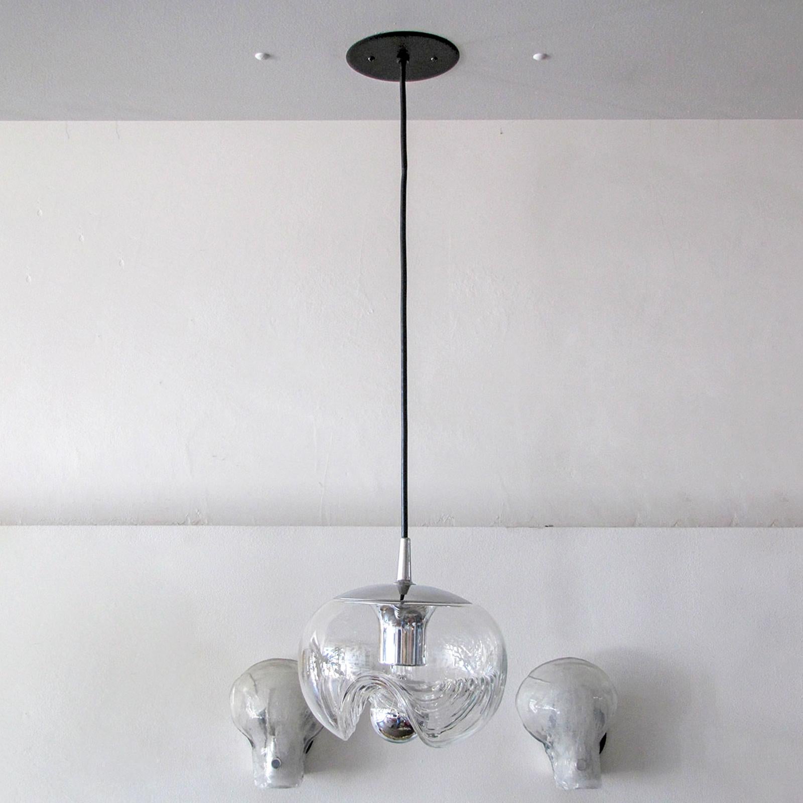 Mid-Century Modern German Clear Glass Hanging Lights, 1970 For Sale
