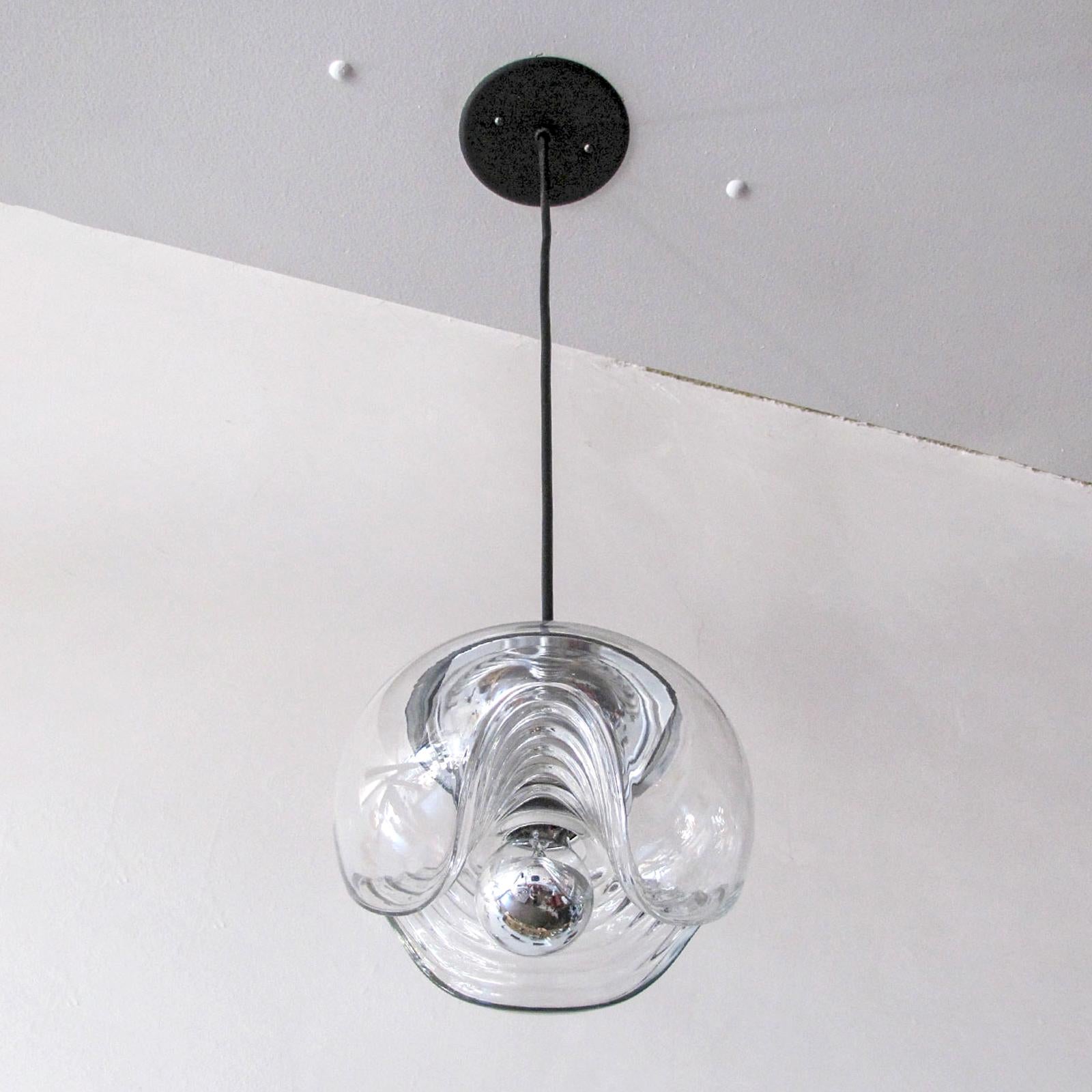 German Clear Glass Hanging Lights, 1970 In Good Condition For Sale In Los Angeles, CA