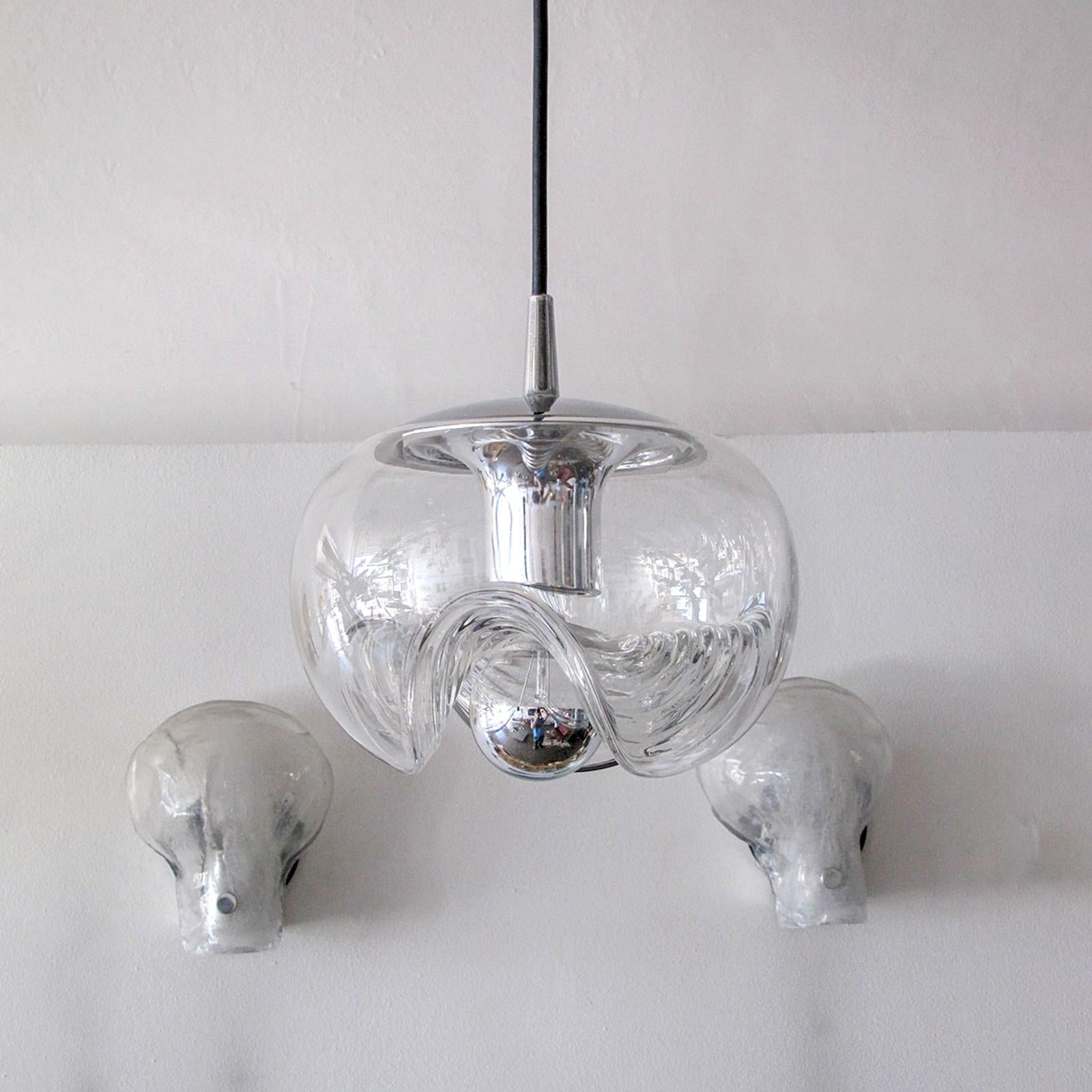 German Clear Glass Hanging Lights, 1970 For Sale 2