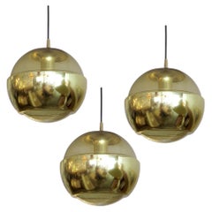Set of Three German Smoked Glass Hanging Lights, 1970