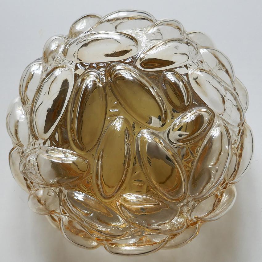 Set of Three German Vintage Amber Bubble Glass Ceiling Wall Lights Flush Mounts In Good Condition For Sale In Berlin, DE