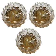 Set of Three German Vintage Amber Bubble Glass Ceiling Wall Lights Flush Mounts