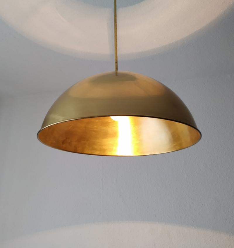 Set of Three German Vintage Huge and Rare Solid Brass Pendant Lights, 1960s In Good Condition For Sale In Berlin, DE