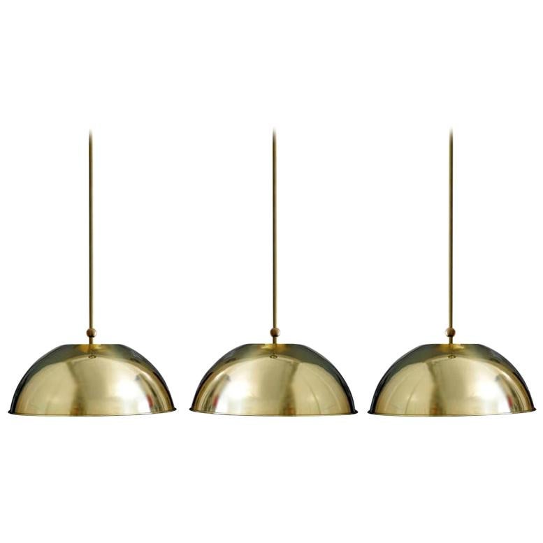 Set of Three German Vintage Huge and Rare Solid Brass Pendant Lights, 1960s For Sale