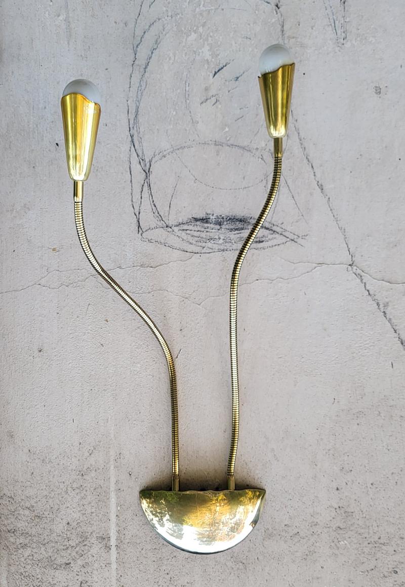 Late 20th Century Set of Three German Vintage Large Adjustable Brass  Wall Lights Sconces For Sale