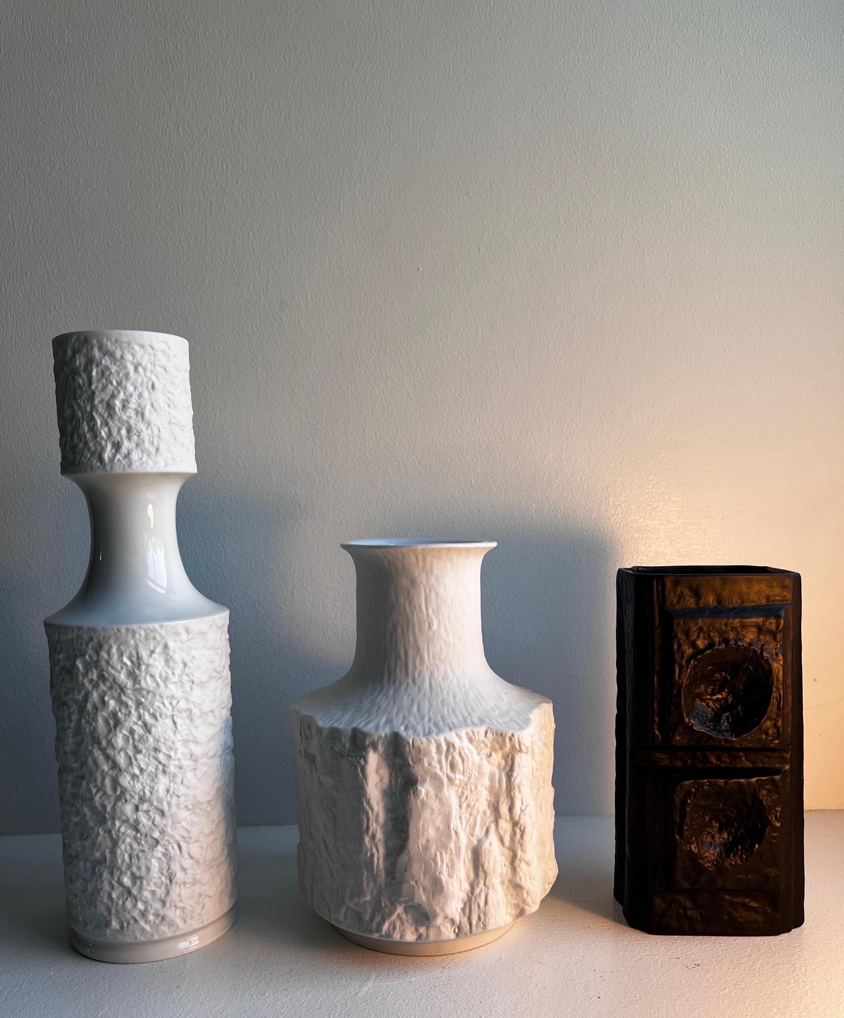 Mid-Century Modern Set of Three German Vintage Textured Porcelain Vases For Sale