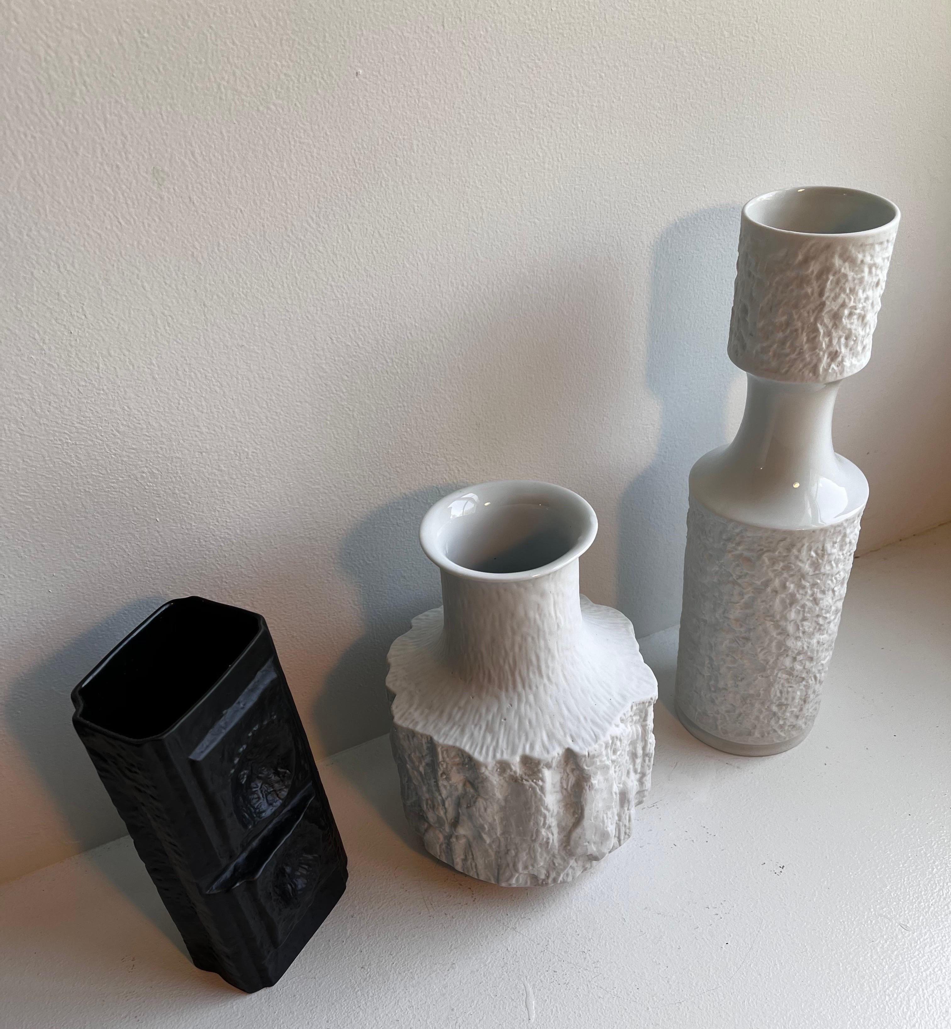 Set of Three German Vintage Textured Porcelain Vases In Good Condition For Sale In Philadelphia, PA